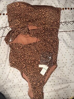 aerie Leopard Print Bandeau Bodysuit in Brown